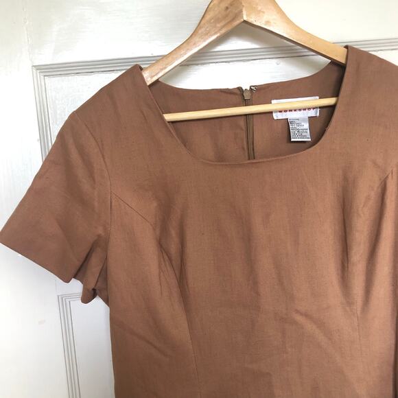 Carol Horn Vintage Sheath Linen Blend Dress Sz 10 Petite Brown 90s Minimalist - Picture 2 of 11